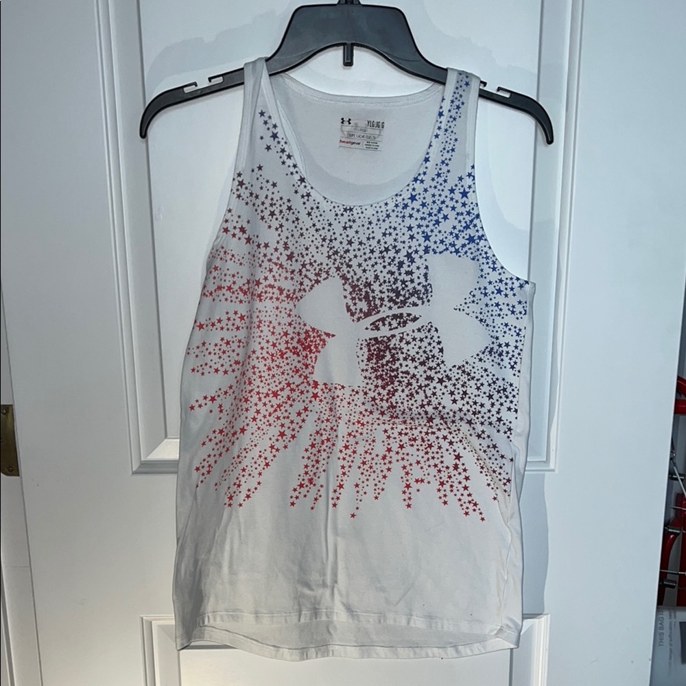 Under Armour White Tank with Red and Blue Pattern
